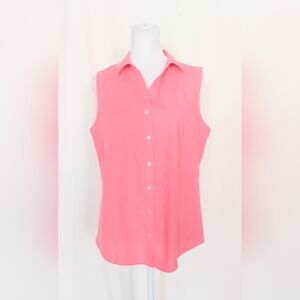 Talbots Petites Women's 8P Sleeveless Collared Button Down Top Coral Pink
